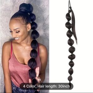 30” Long Braid with Bubble Ponytail Color: Dark Brown